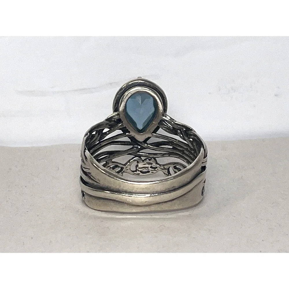 Or Paz Israel 925 Sterling Silver Ring London Blue Topaz Wide Band Size 11